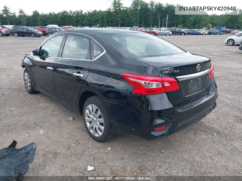 2019 Nissan Sentra S VIN: 3N1AB7AP5KY420948 Lot: 39881267