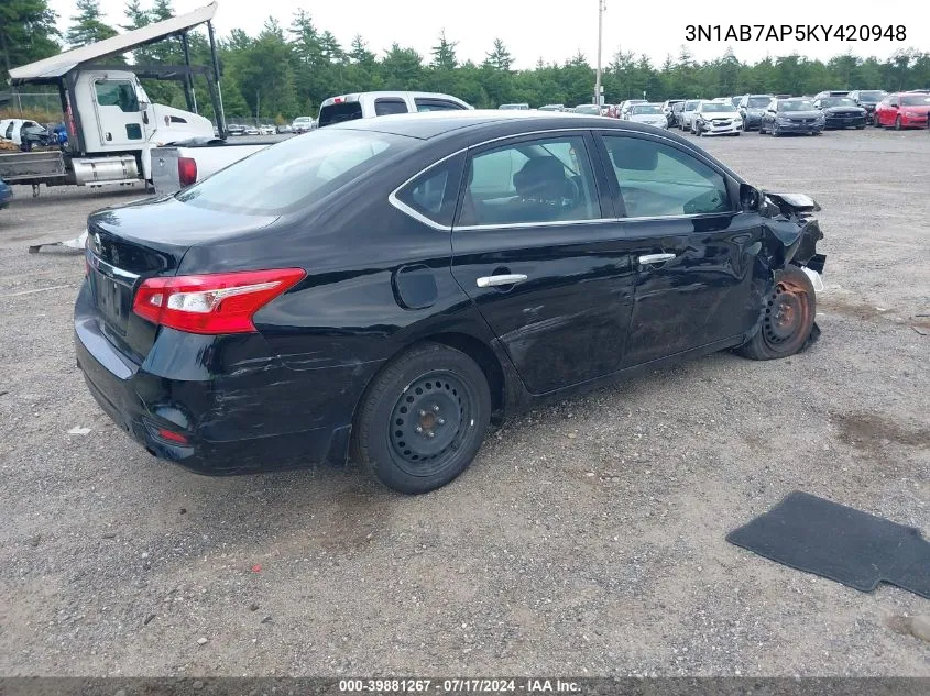 2019 Nissan Sentra S VIN: 3N1AB7AP5KY420948 Lot: 39881267