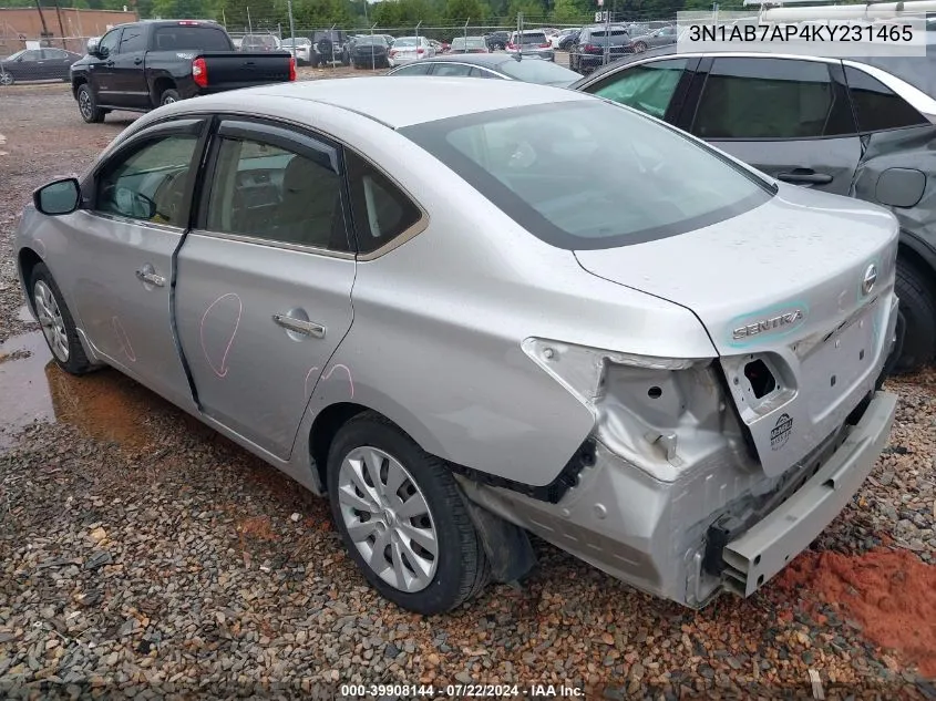 2019 Nissan Sentra S VIN: 3N1AB7AP4KY231465 Lot: 39908144