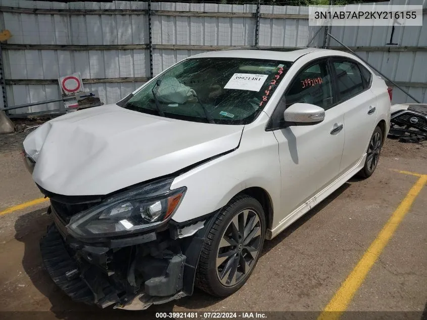 2019 Nissan Sentra Sr VIN: 3N1AB7AP2KY216155 Lot: 39921481