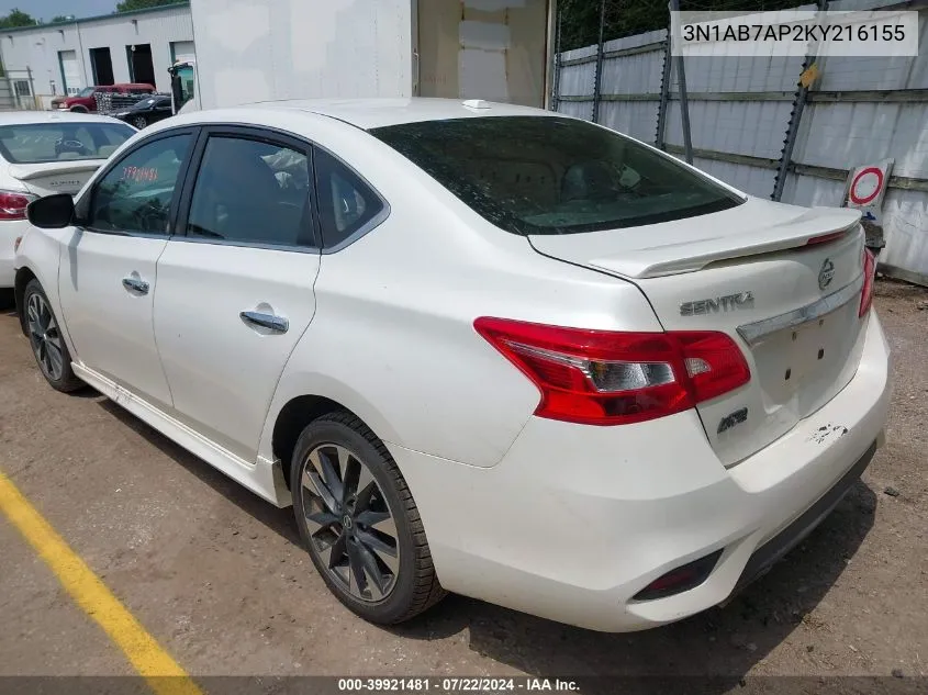 2019 Nissan Sentra Sr VIN: 3N1AB7AP2KY216155 Lot: 39921481