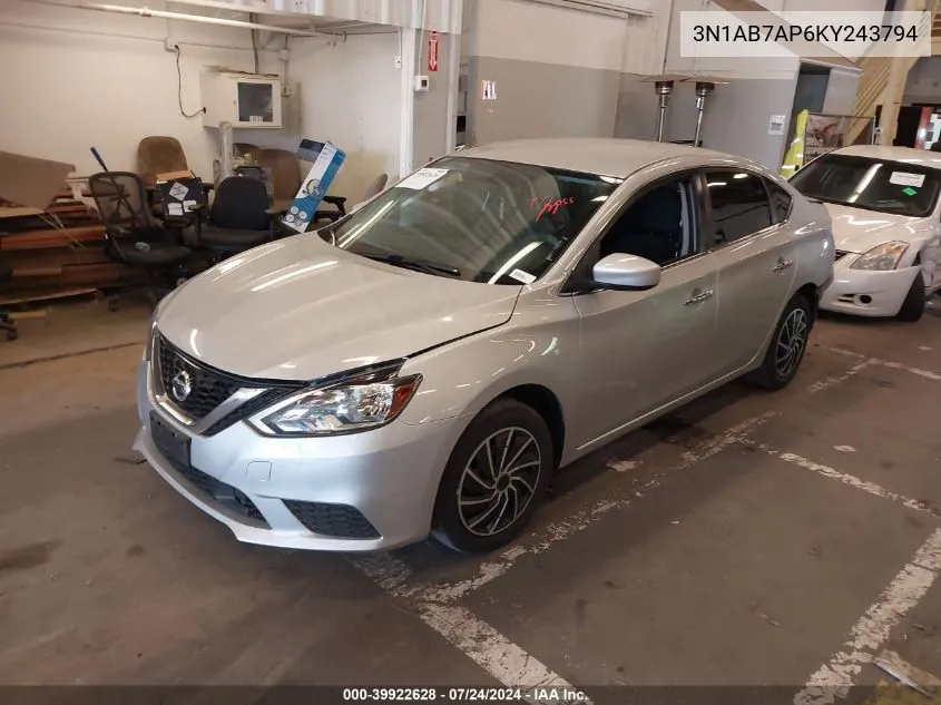 2019 Nissan Sentra S VIN: 3N1AB7AP6KY243794 Lot: 39922628