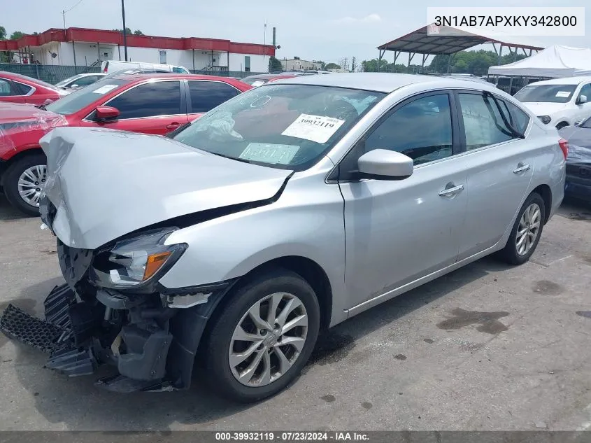 2019 Nissan Sentra Sv VIN: 3N1AB7APXKY342800 Lot: 39932119