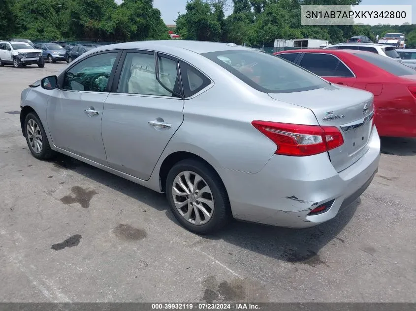 3N1AB7APXKY342800 2019 Nissan Sentra Sv