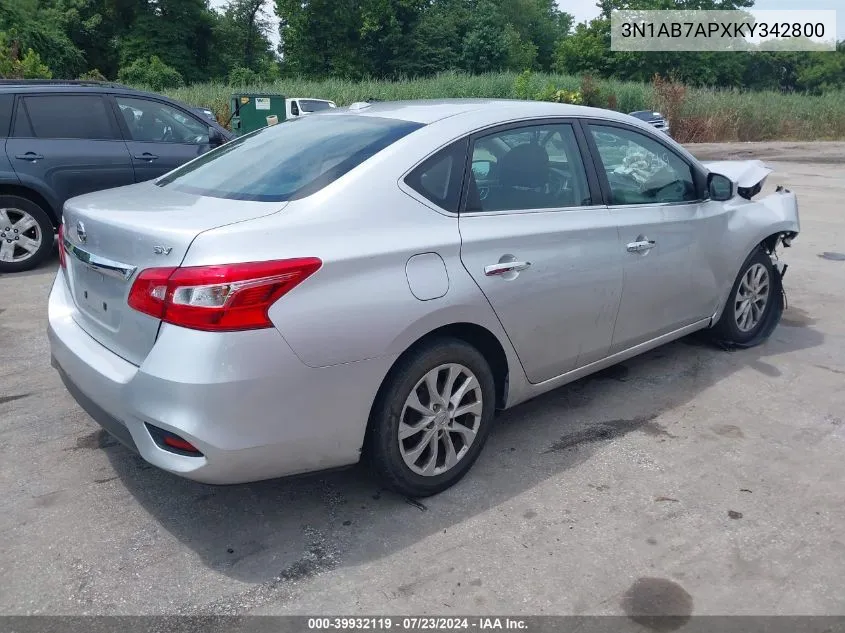 3N1AB7APXKY342800 2019 Nissan Sentra Sv