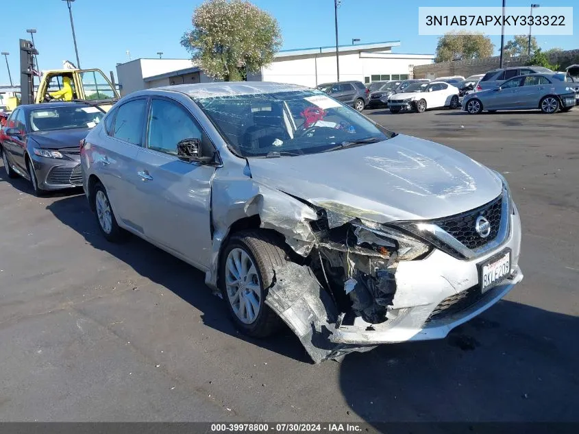 2019 Nissan Sentra Sv VIN: 3N1AB7APXKY333322 Lot: 39978800