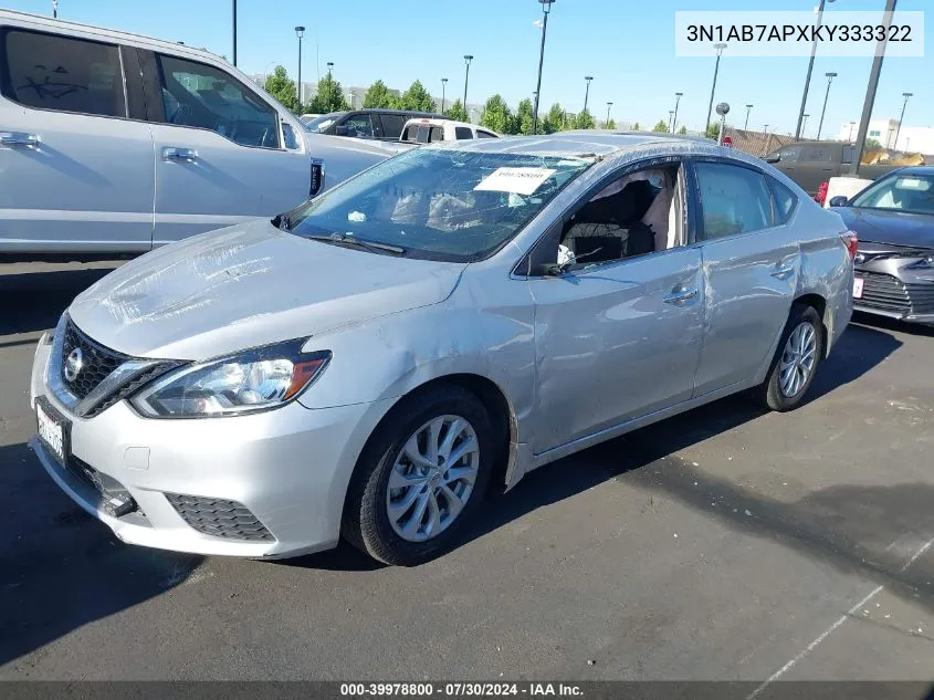 2019 Nissan Sentra Sv VIN: 3N1AB7APXKY333322 Lot: 39978800