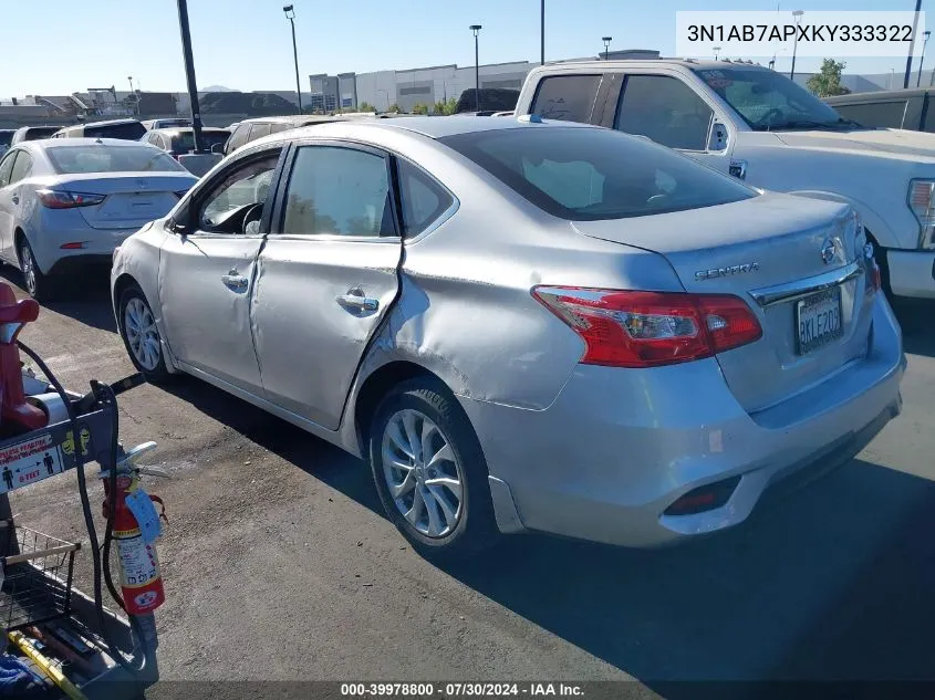 2019 Nissan Sentra Sv VIN: 3N1AB7APXKY333322 Lot: 39978800