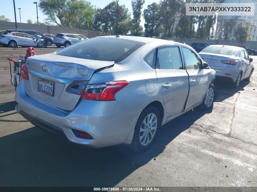 2019 Nissan Sentra Sv VIN: 3N1AB7APXKY333322 Lot: 39978800