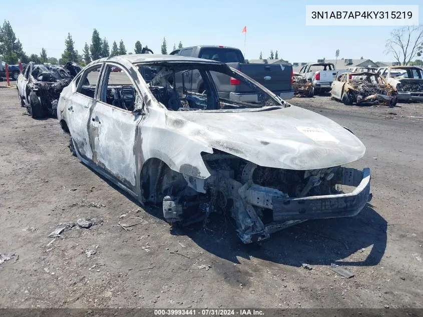 3N1AB7AP4KY315219 2019 Nissan Sentra S/Sl/Sr/Sv