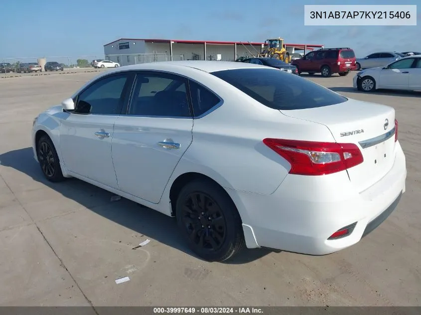 2019 Nissan Sentra S VIN: 3N1AB7AP7KY215406 Lot: 39997649