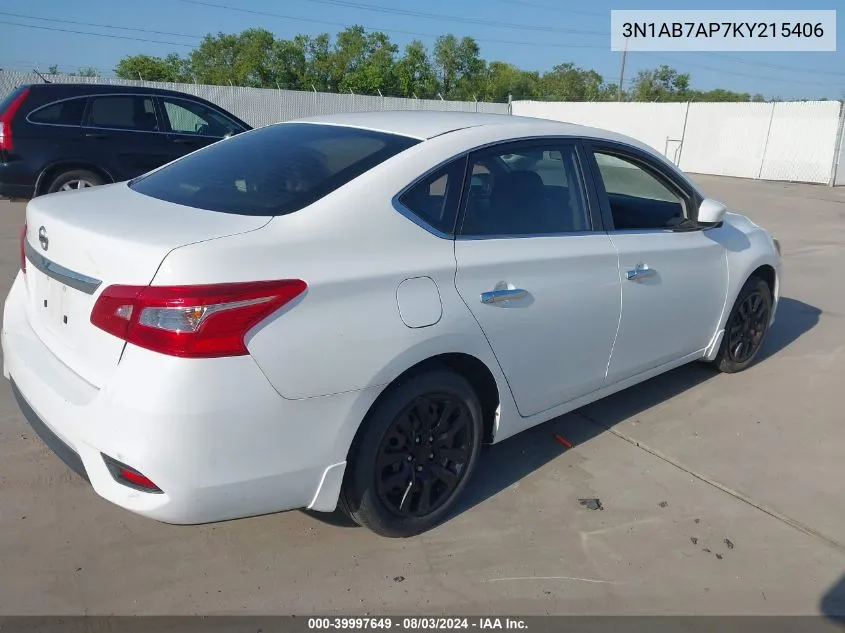 2019 Nissan Sentra S VIN: 3N1AB7AP7KY215406 Lot: 39997649