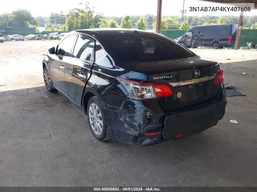 2019 Nissan Sentra Sv VIN: 3N1AB7AP4KY407608 Lot: 40000603