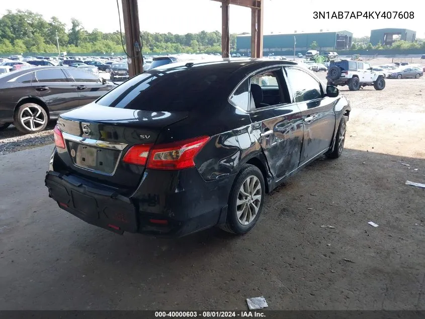 2019 Nissan Sentra Sv VIN: 3N1AB7AP4KY407608 Lot: 40000603