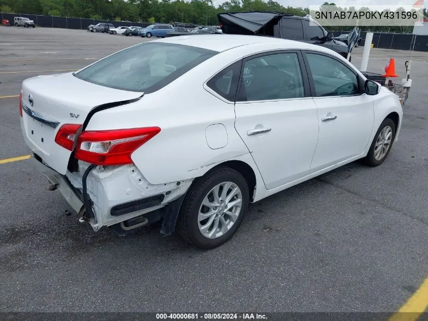 3N1AB7AP0KY431596 2019 Nissan Sentra Sv