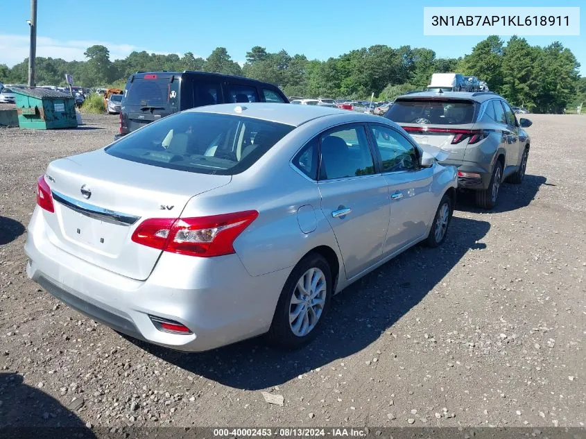 2019 Nissan Sentra Sv VIN: 3N1AB7AP1KL618911 Lot: 40002453