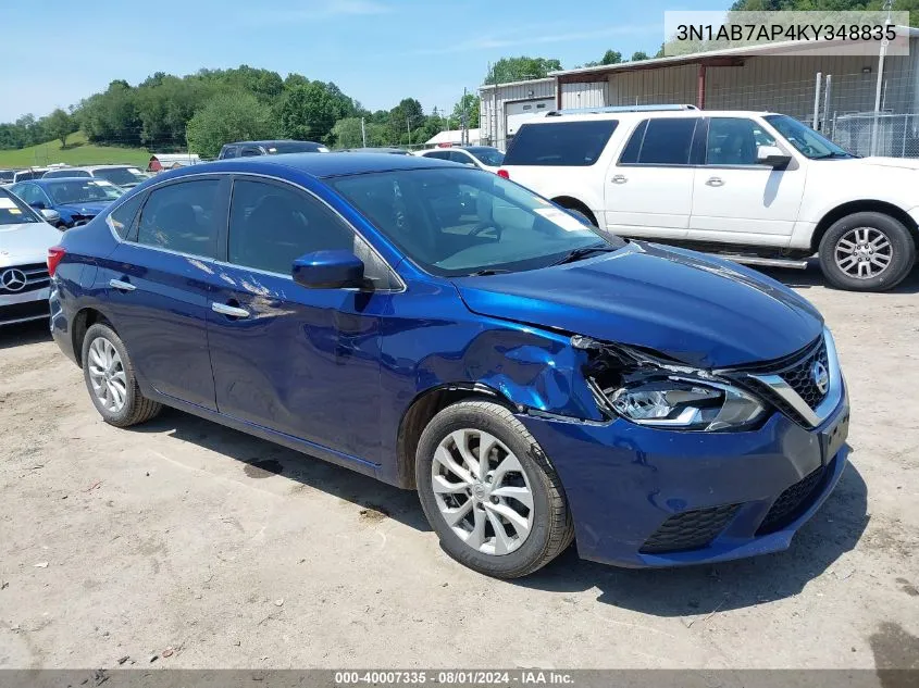 2019 Nissan Sentra Sv VIN: 3N1AB7AP4KY348835 Lot: 40007335