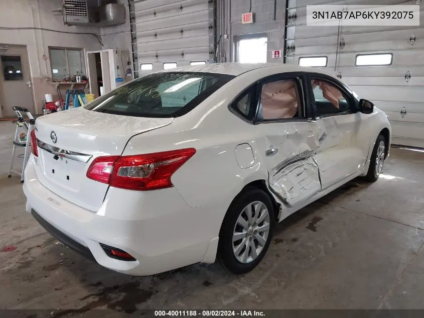 2019 Nissan Sentra S VIN: 3N1AB7AP6KY392075 Lot: 40011188