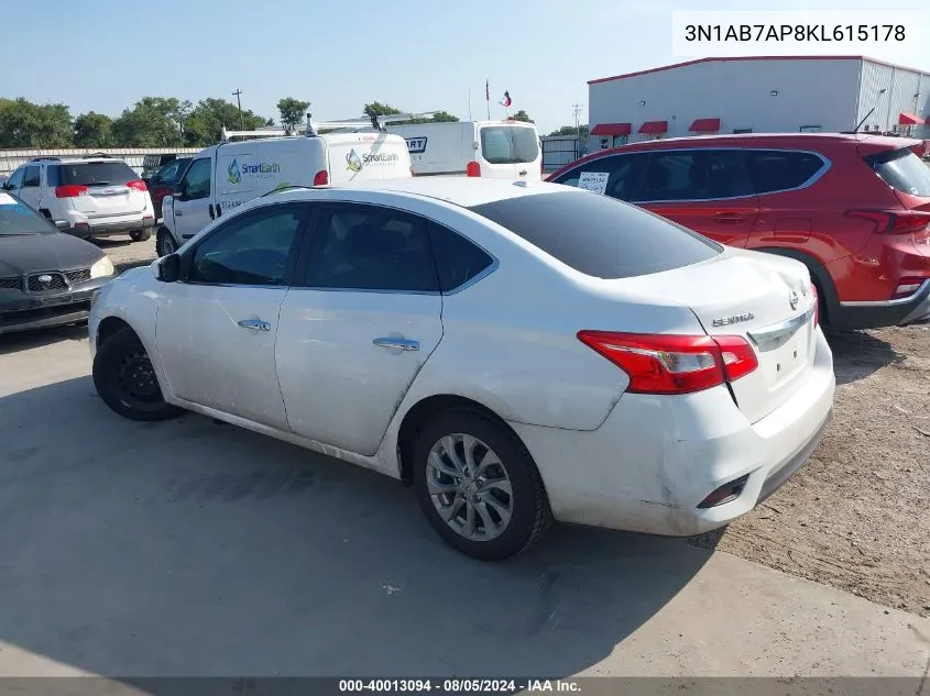 2019 Nissan Sentra S/Sv/Sr/Sl VIN: 3N1AB7AP8KL615178 Lot: 40013094