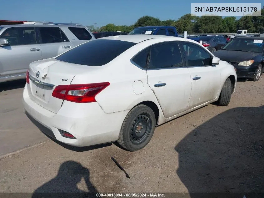 2019 Nissan Sentra S/Sv/Sr/Sl VIN: 3N1AB7AP8KL615178 Lot: 40013094