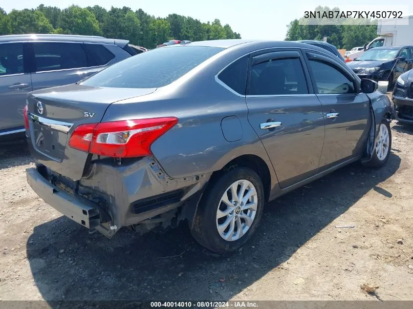 2019 Nissan Sentra Sv VIN: 3N1AB7AP7KY450792 Lot: 40014010