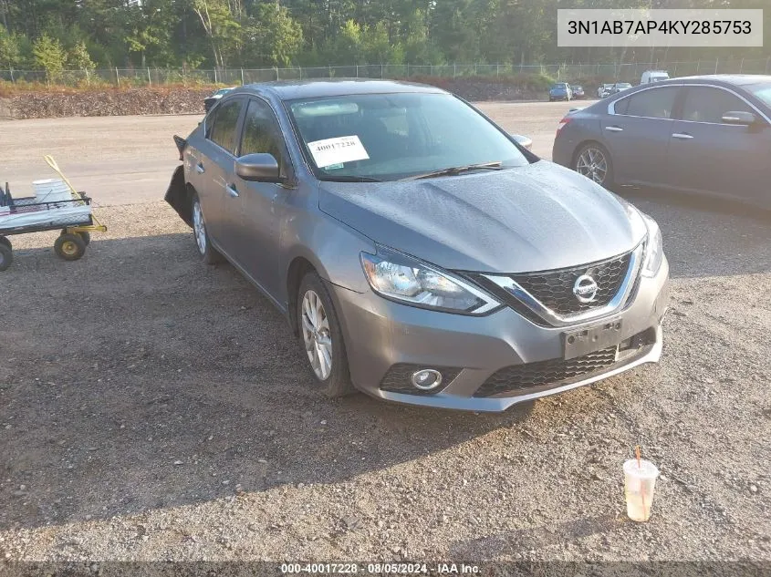 2019 Nissan Sentra Sv VIN: 3N1AB7AP4KY285753 Lot: 40017228