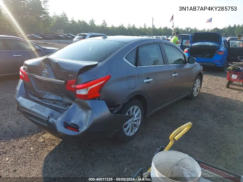 2019 Nissan Sentra Sv VIN: 3N1AB7AP4KY285753 Lot: 40017228