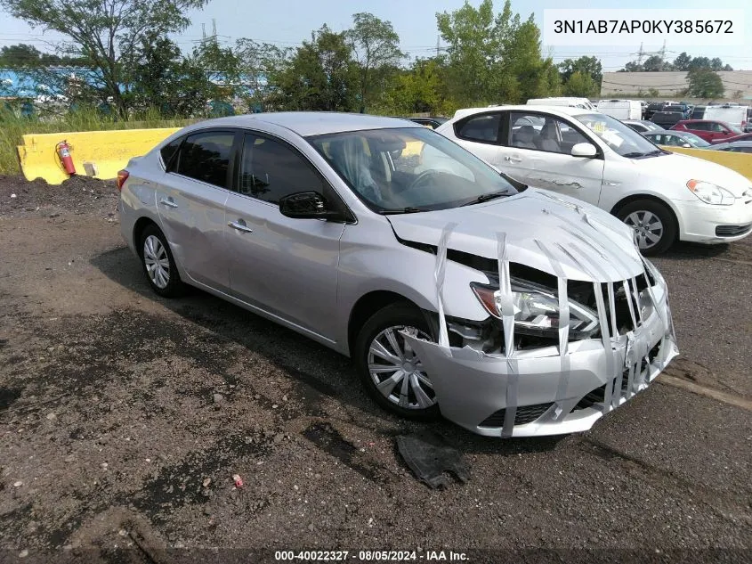 2019 Nissan Sentra S VIN: 3N1AB7AP0KY385672 Lot: 40022327