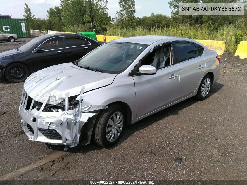 2019 Nissan Sentra S VIN: 3N1AB7AP0KY385672 Lot: 40022327