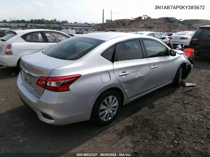 2019 Nissan Sentra S VIN: 3N1AB7AP0KY385672 Lot: 40022327