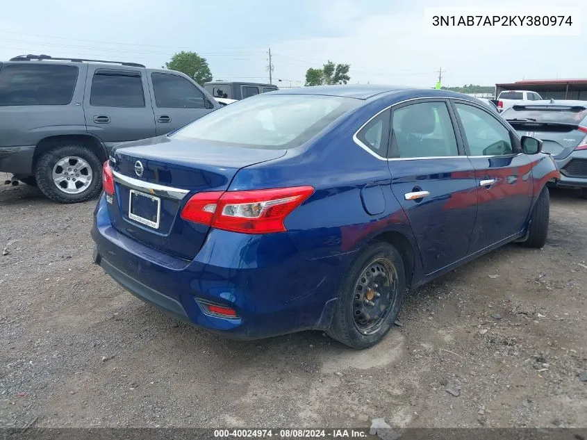 3N1AB7AP2KY380974 2019 Nissan Sentra S