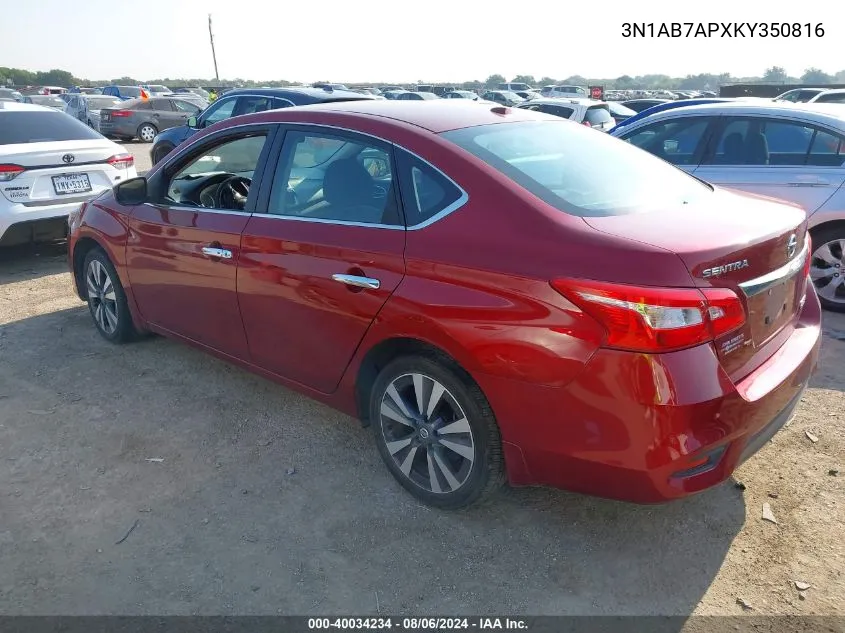 2019 Nissan Sentra Sv VIN: 3N1AB7APXKY350816 Lot: 40034234