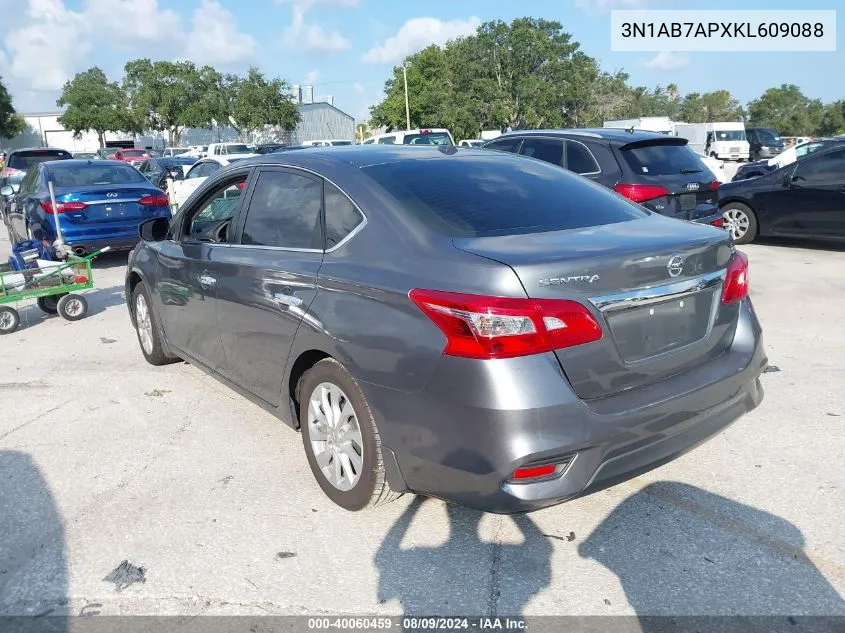 2019 Nissan Sentra Sv VIN: 3N1AB7APXKL609088 Lot: 40060459