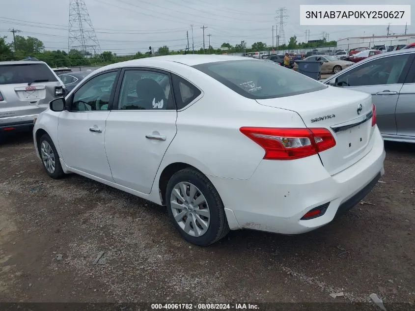 2019 Nissan Sentra S VIN: 3N1AB7AP0KY250627 Lot: 40061782