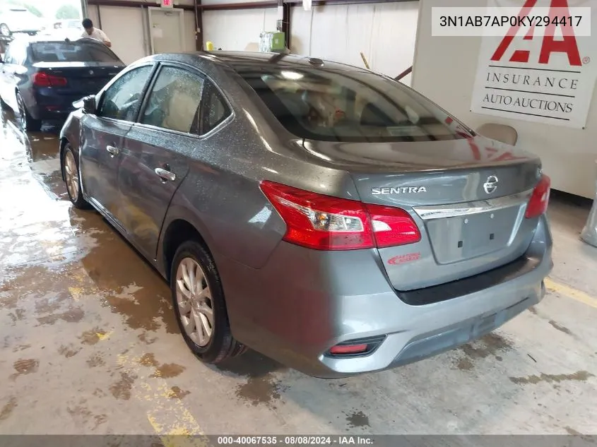 2019 Nissan Sentra Sv VIN: 3N1AB7AP0KY294417 Lot: 40067535