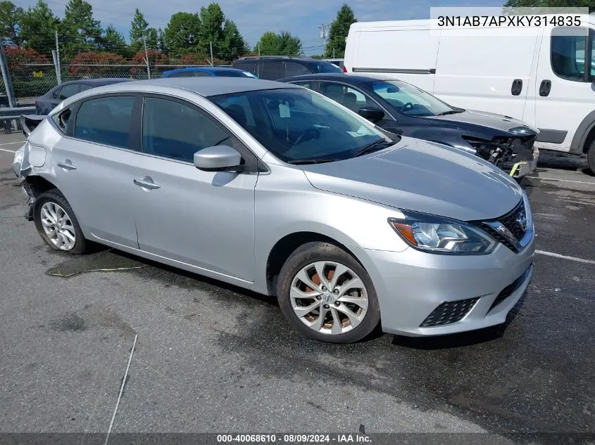 2019 Nissan Sentra Sv VIN: 3N1AB7APXKY314835 Lot: 40068610