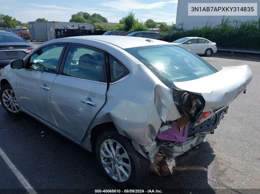 2019 Nissan Sentra Sv VIN: 3N1AB7APXKY314835 Lot: 40068610