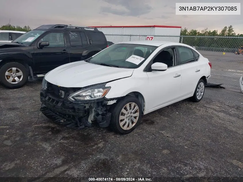 2019 Nissan Sentra S VIN: 3N1AB7AP2KY307085 Lot: 40074174