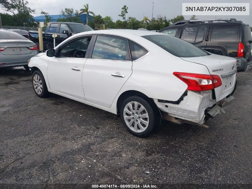 2019 Nissan Sentra S VIN: 3N1AB7AP2KY307085 Lot: 40074174