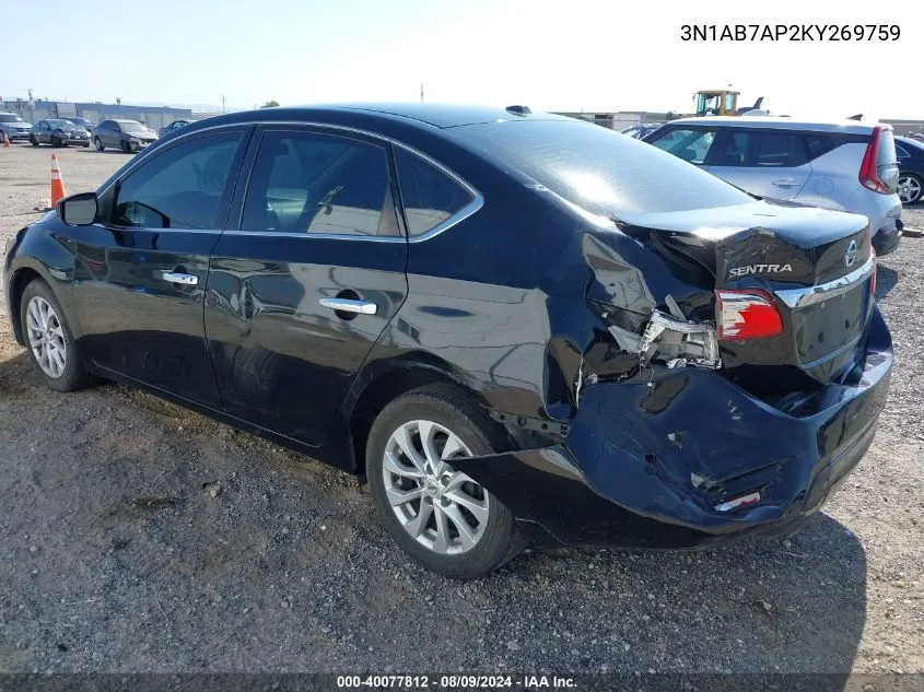 3N1AB7AP2KY269759 2019 Nissan Sentra Sv