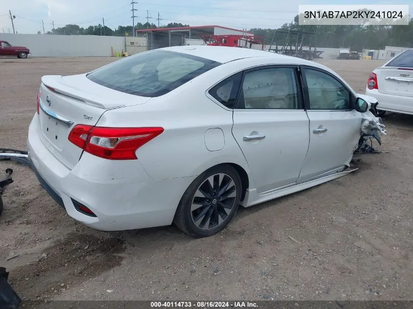 3N1AB7AP2KY241024 2019 Nissan Sentra Sr