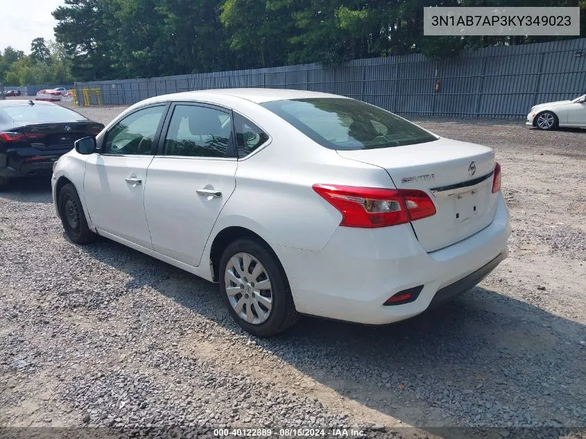 2019 Nissan Sentra S VIN: 3N1AB7AP3KY349023 Lot: 40122889