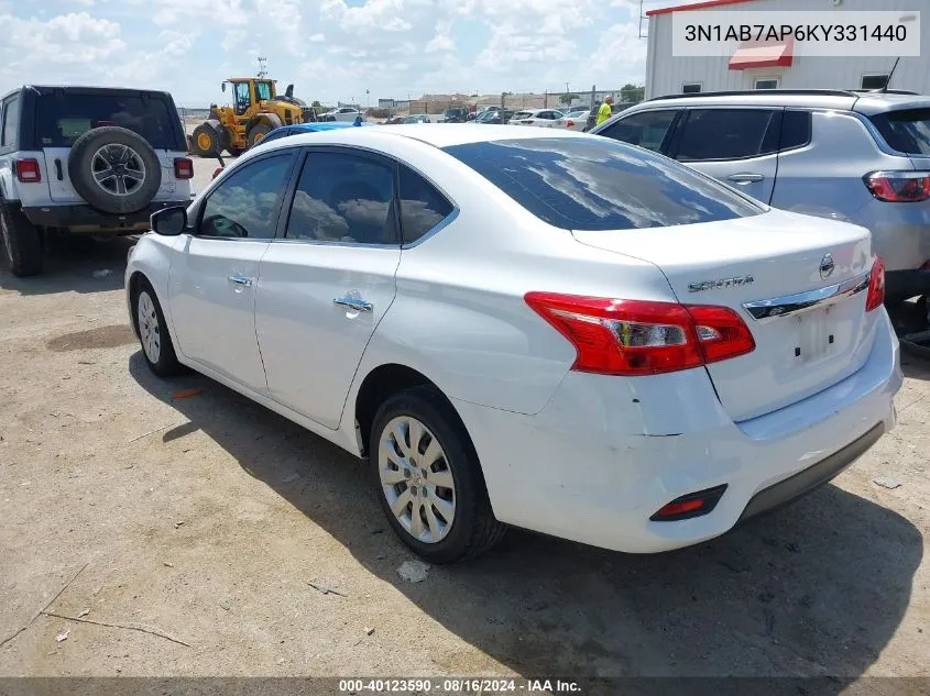 2019 Nissan Sentra S VIN: 3N1AB7AP6KY331440 Lot: 40123590