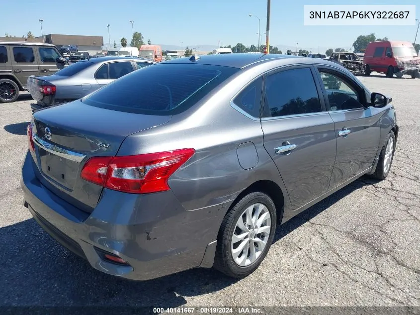 2019 Nissan Sentra Sv VIN: 3N1AB7AP6KY322687 Lot: 40141667