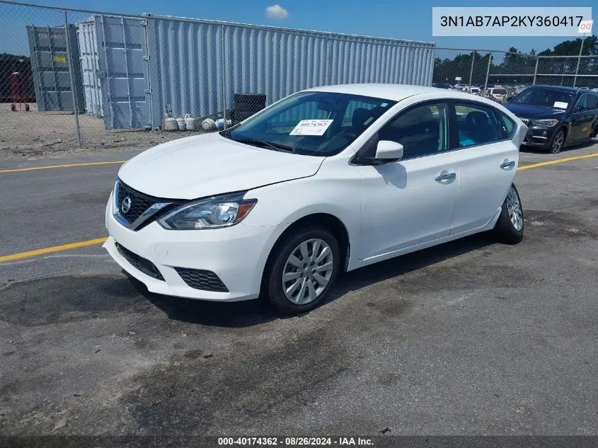 2019 Nissan Sentra S VIN: 3N1AB7AP2KY360417 Lot: 40174362