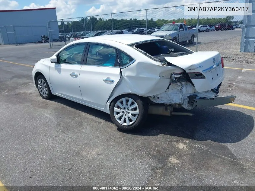 2019 Nissan Sentra S VIN: 3N1AB7AP2KY360417 Lot: 40174362