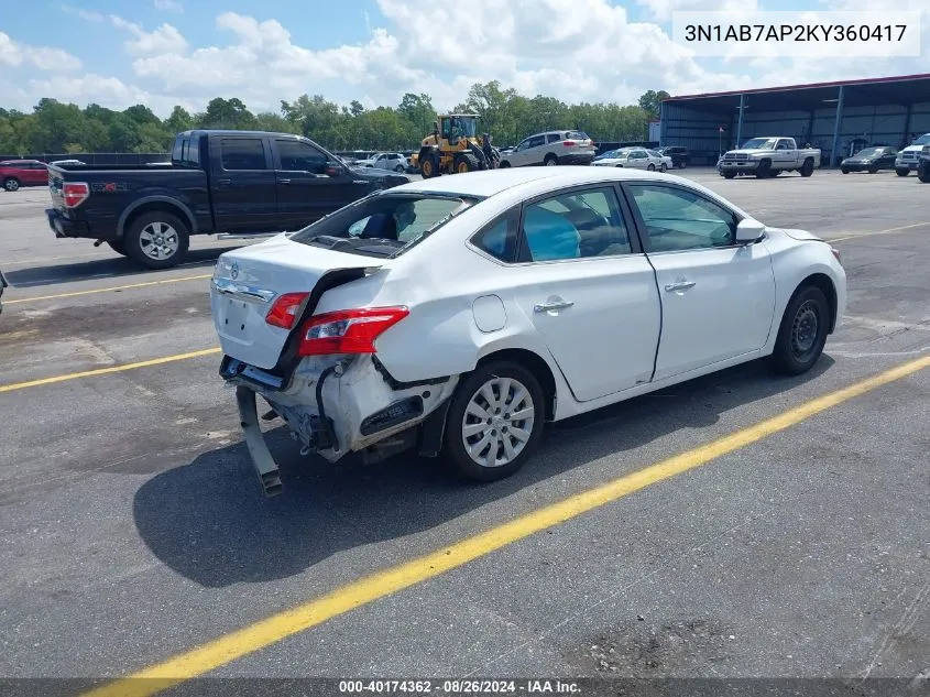 2019 Nissan Sentra S VIN: 3N1AB7AP2KY360417 Lot: 40174362