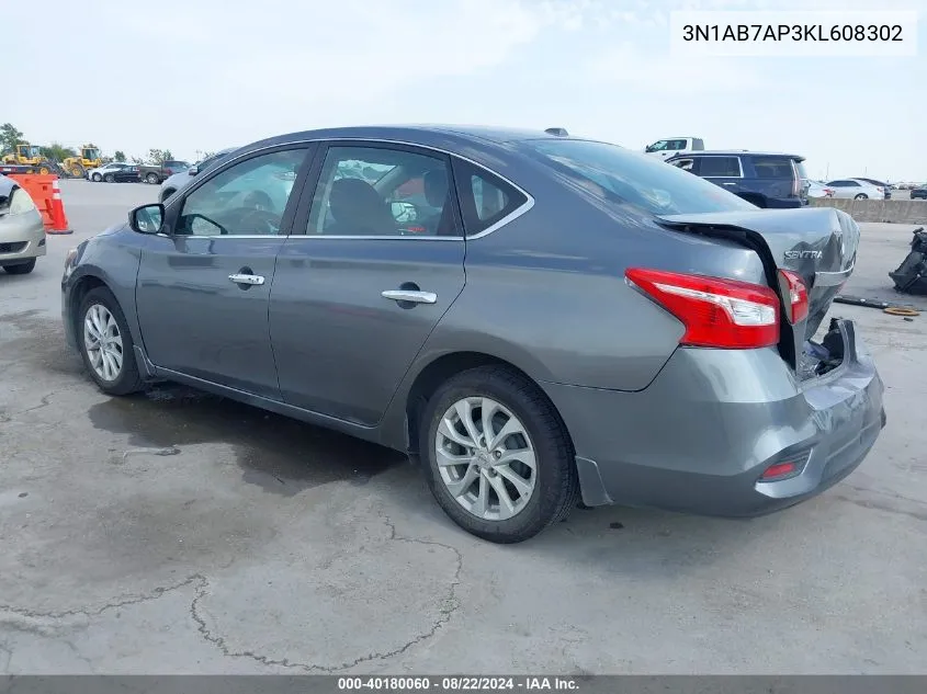 2019 Nissan Sentra Sv VIN: 3N1AB7AP3KL608302 Lot: 40180060