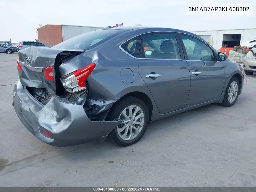 2019 Nissan Sentra Sv VIN: 3N1AB7AP3KL608302 Lot: 40180060