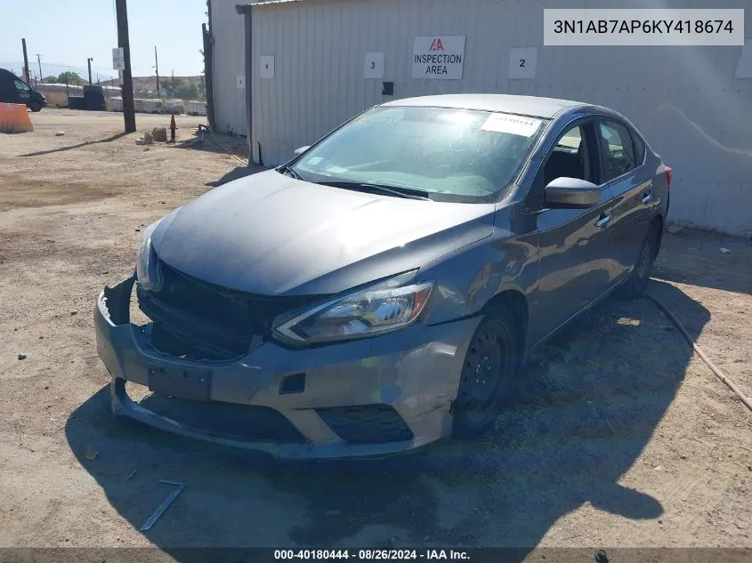 2019 Nissan Sentra S VIN: 3N1AB7AP6KY418674 Lot: 40180444